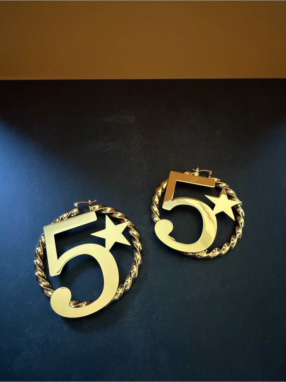 Gold Number 5 Star Hoop Earrings - Women Jewelry
